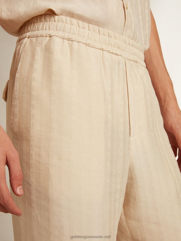 Joggers in parchment-colored linen FN20N780 Men Golden Goose
