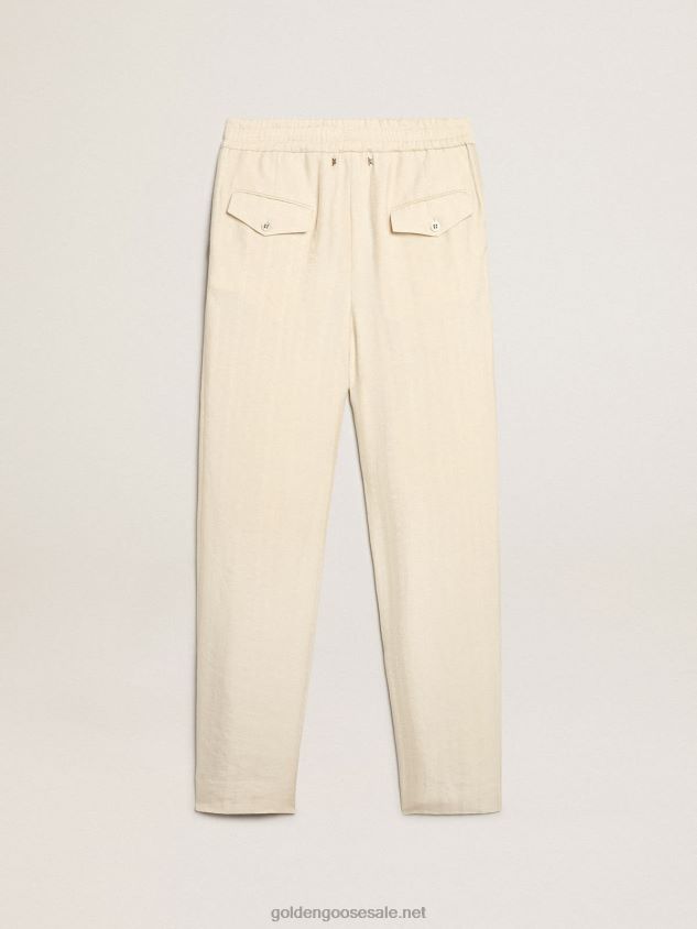 Joggers in parchment-colored linen FN20N780 Men Golden Goose