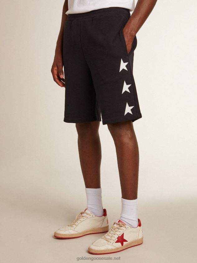 black Bermuda shorts with contrasting white stars FN20N763 Men Golden Goose