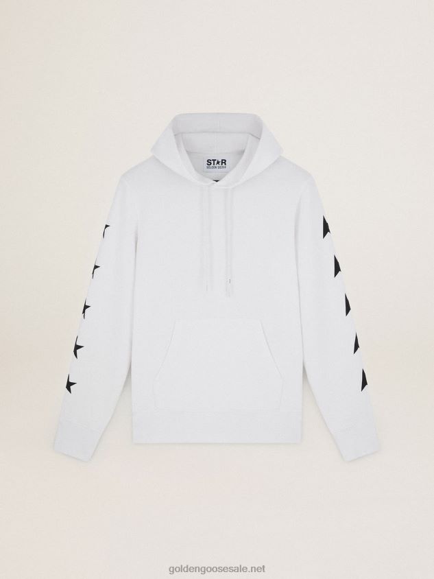 Alighiero Star Collection hooded sweatshirt in vintage white with contrasting black stars FN20N810 Men Golden Goose