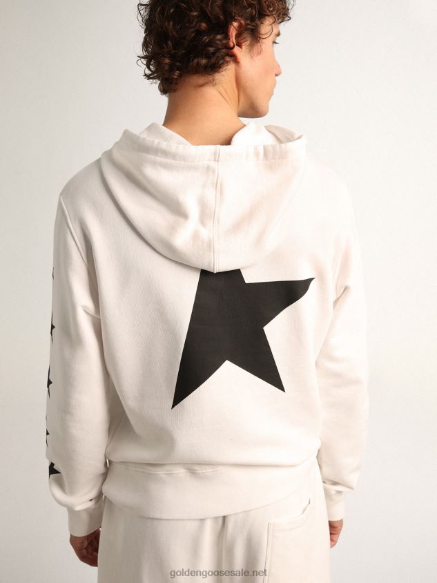 Alighiero Star Collection hooded sweatshirt in vintage white with contrasting black stars FN20N810 Men Golden Goose