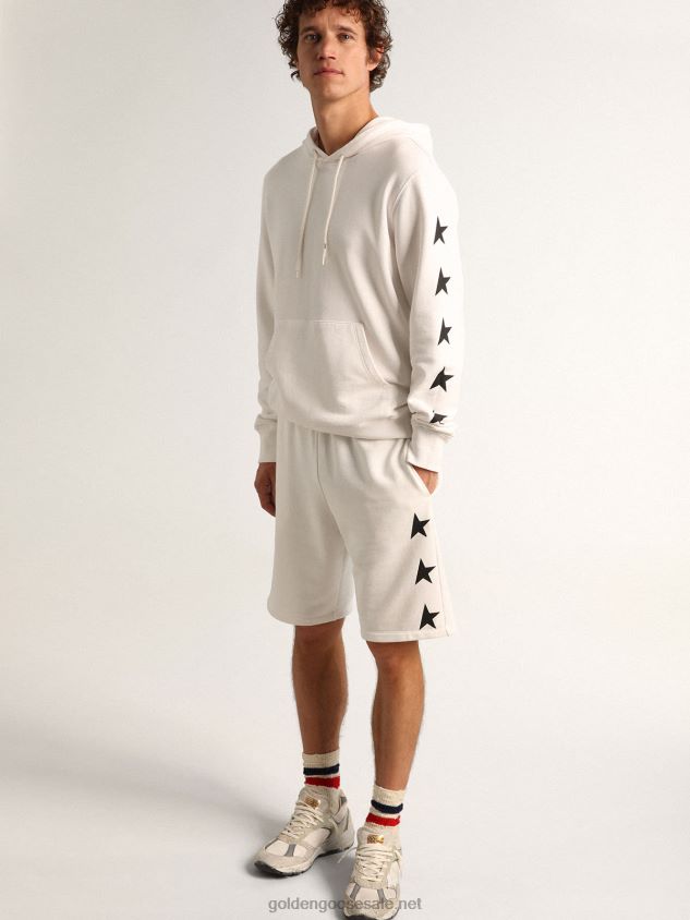 Alighiero Star Collection hooded sweatshirt in vintage white with contrasting black stars FN20N810 Men Golden Goose