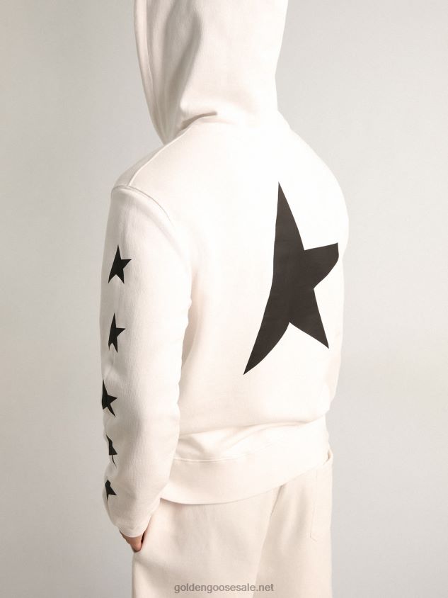 Alighiero Star Collection hooded sweatshirt in vintage white with contrasting black stars FN20N810 Men Golden Goose