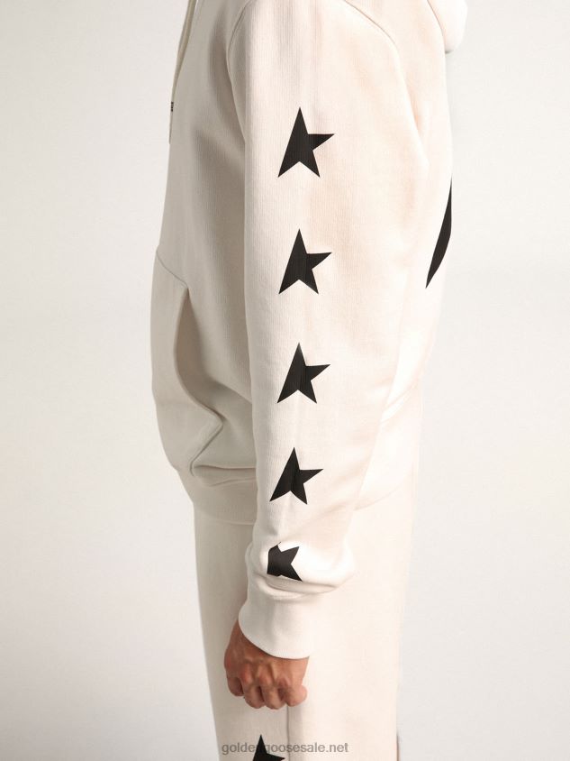 Alighiero Star Collection hooded sweatshirt in vintage white with contrasting black stars FN20N810 Men Golden Goose