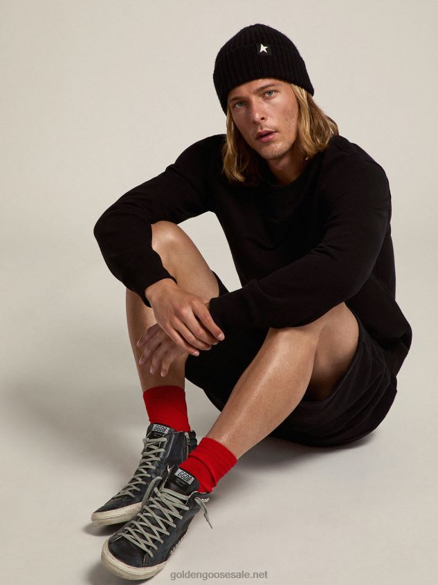 Black Archibald Star Collection sweatshirt with tone-on-tone star on the front FN20N709 Men Golden Goose