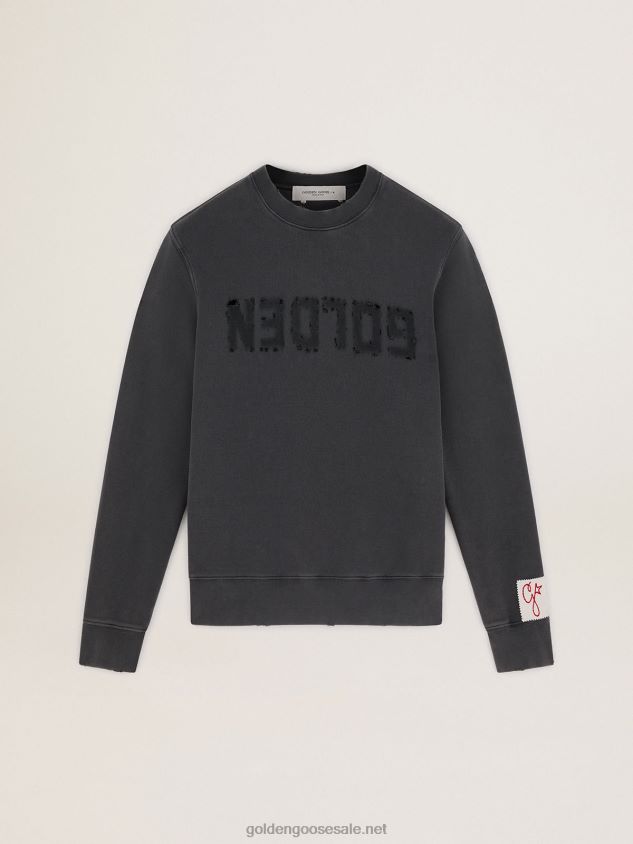 Collection sweatshirt with logo in anthracite gray with a distressed treatment FN20N694 Men Golden Goose