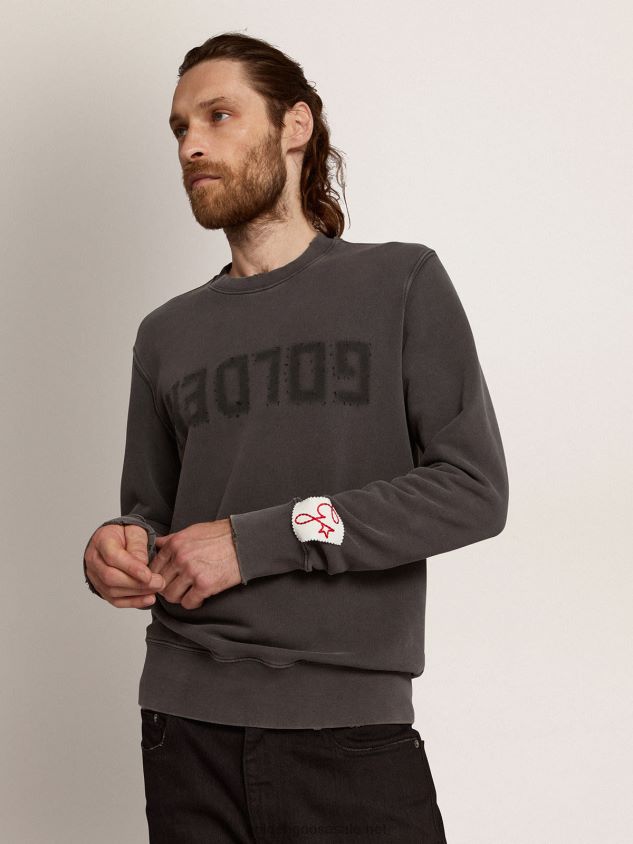 Collection sweatshirt with logo in anthracite gray with a distressed treatment FN20N694 Men Golden Goose