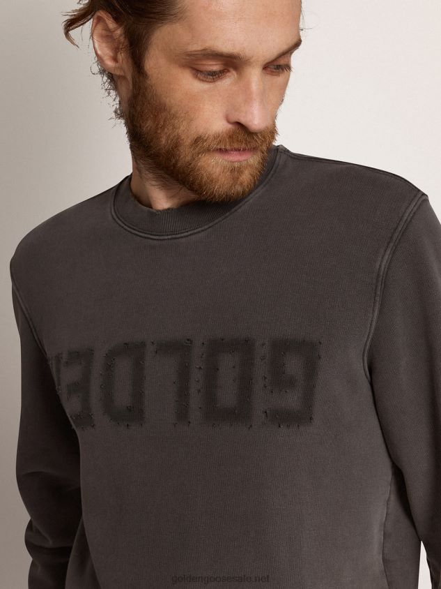 Collection sweatshirt with logo in anthracite gray with a distressed treatment FN20N694 Men Golden Goose