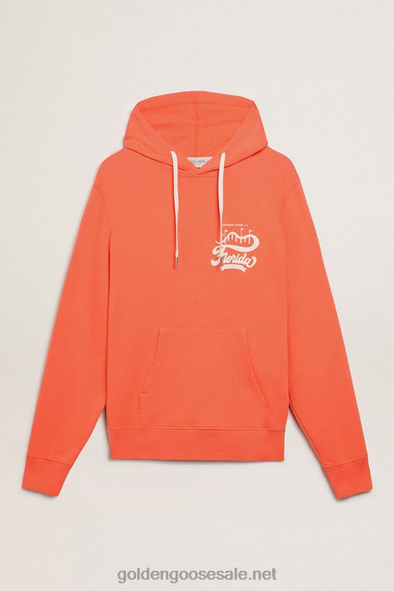 Coral-colored Journey Collection sweatshirt with double white print on the back FN20N765 Men Golden Goose