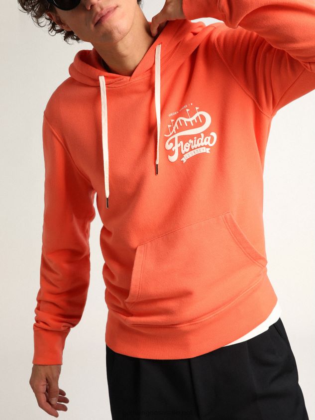 Coral-colored Journey Collection sweatshirt with double white print on the back FN20N765 Men Golden Goose