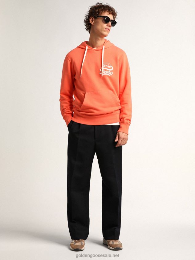 Coral-colored Journey Collection sweatshirt with double white print on the back FN20N765 Men Golden Goose