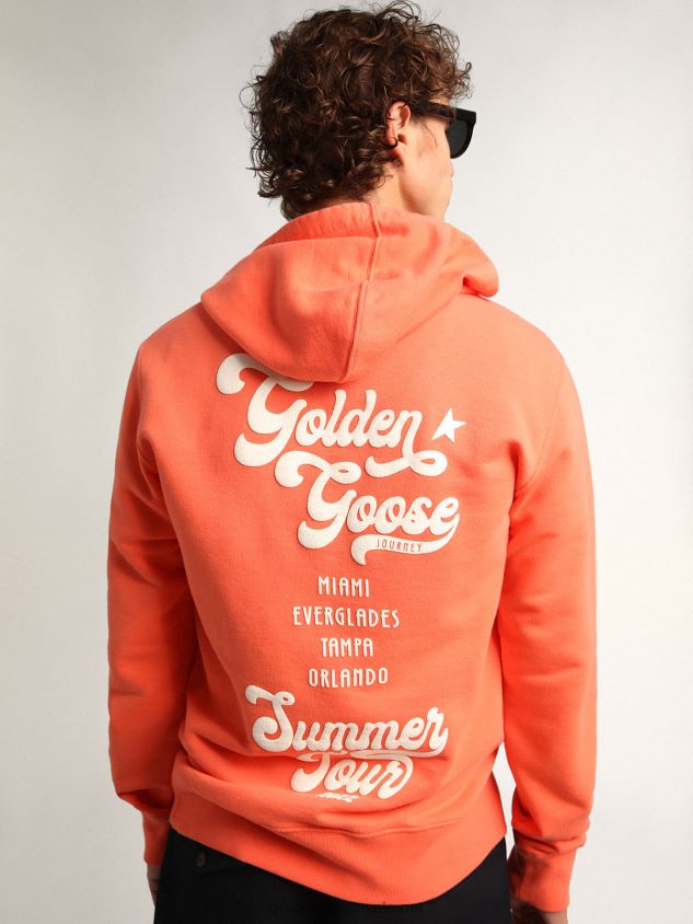 Coral-colored Journey Collection sweatshirt with double white print on the back FN20N765 Men Golden Goose