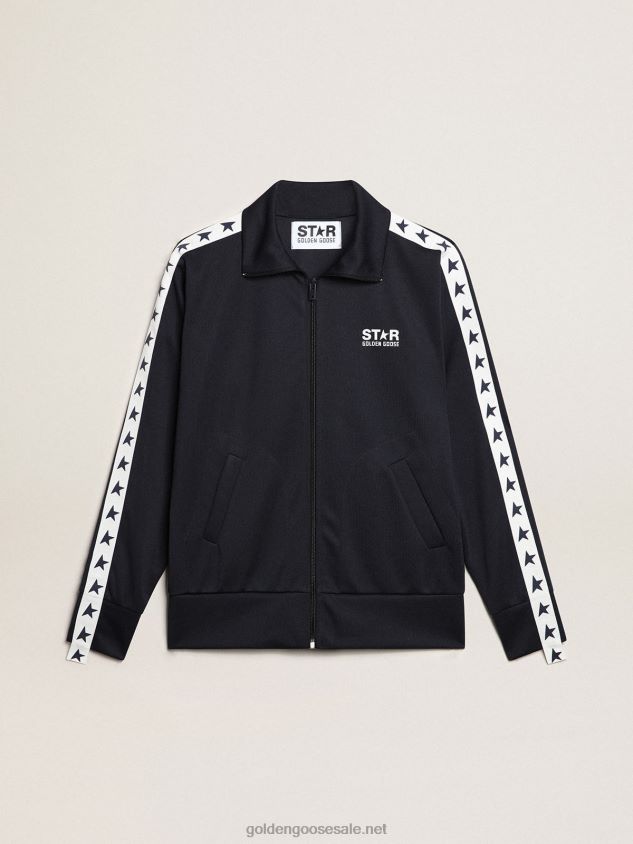 Dark blue sweatshirt with white strip and contrasting blue stars FN20N698 Men Golden Goose