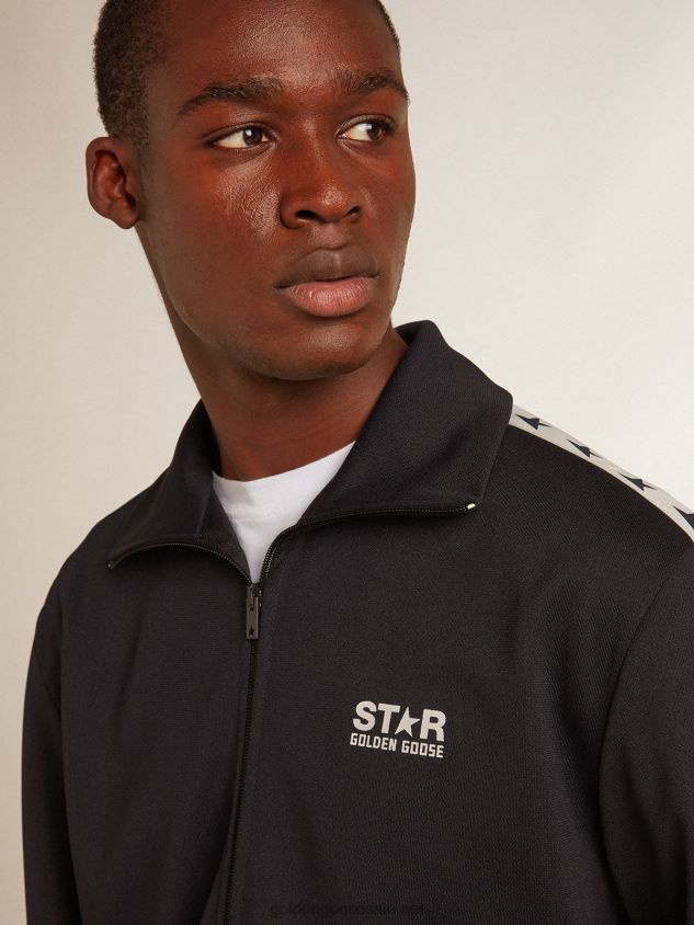 Dark blue sweatshirt with white strip and contrasting blue stars FN20N698 Men Golden Goose