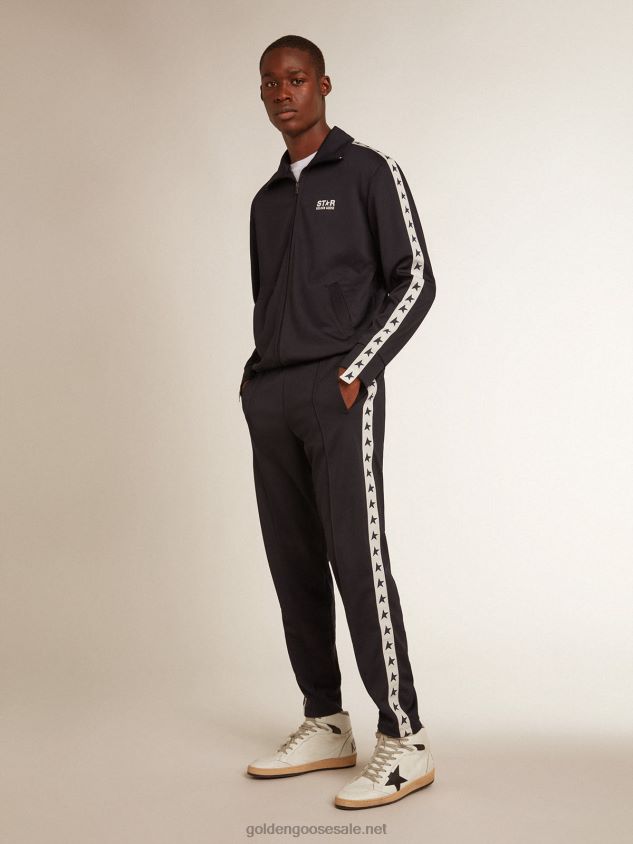 Dark blue sweatshirt with white strip and contrasting blue stars FN20N698 Men Golden Goose