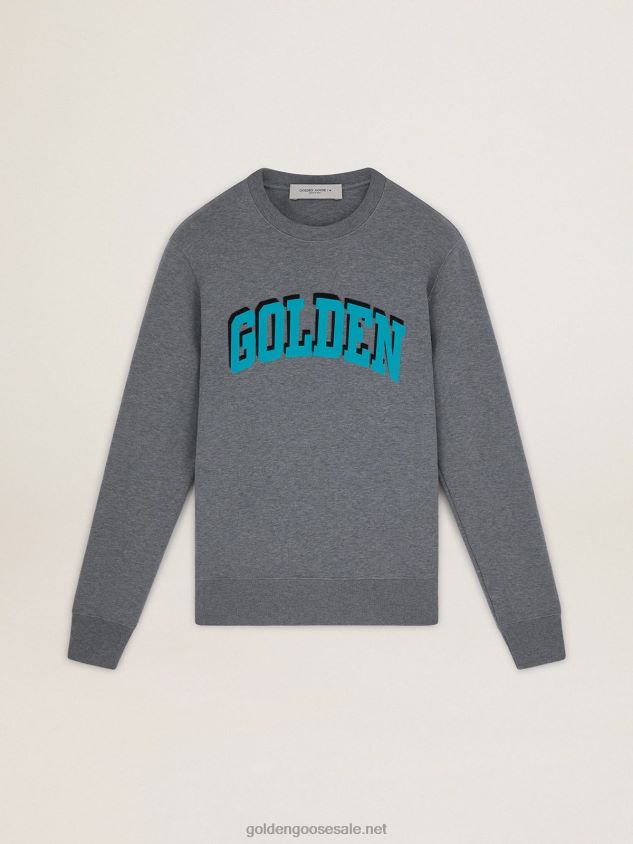 Gray Journey Collection sweatshirt with contrasting turquoise Golden lettering FN20N767 Men