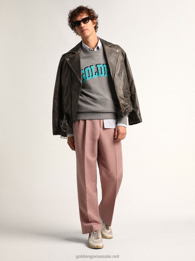 Gray Journey Collection sweatshirt with contrasting turquoise Golden lettering FN20N767 Men