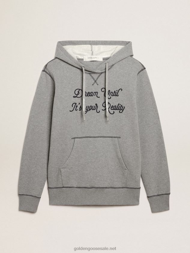 Gray melange cotton sweatshirt with hood FN20N819 Men Golden Goose