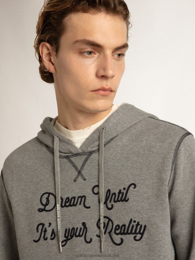 Gray melange cotton sweatshirt with hood FN20N819 Men Golden Goose