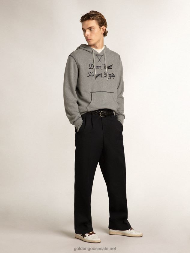 Gray melange cotton sweatshirt with hood FN20N819 Men Golden Goose