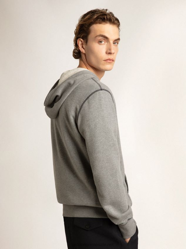 Gray melange cotton sweatshirt with hood FN20N819 Men Golden Goose
