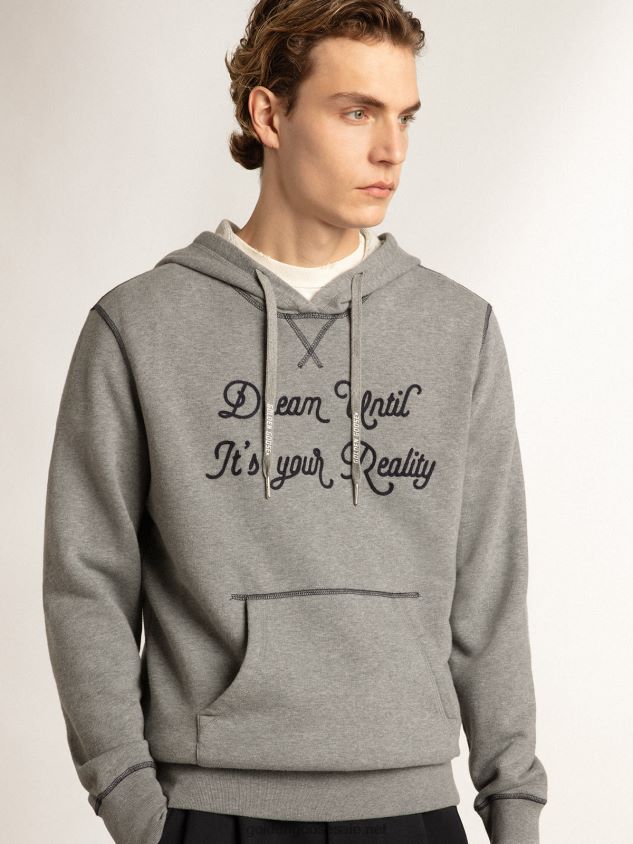 Gray melange cotton sweatshirt with hood FN20N819 Men Golden Goose