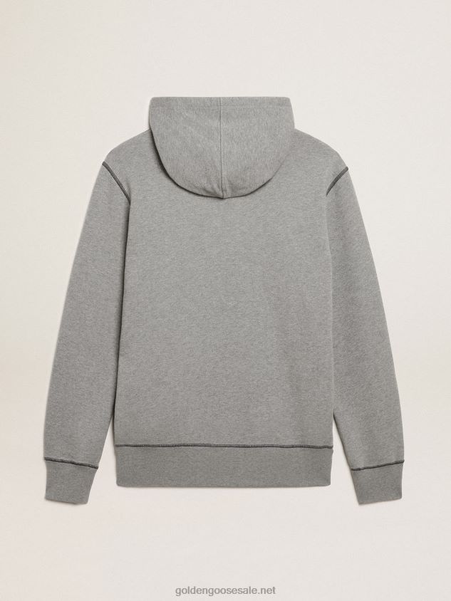 Gray melange cotton sweatshirt with hood FN20N819 Men Golden Goose