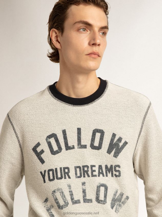 Gray round-neck sweatshirt with lettering FN20N785 Men Golden Goose