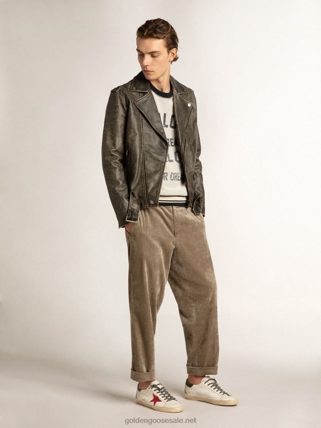 Gray round-neck sweatshirt with lettering FN20N785 Men Golden Goose