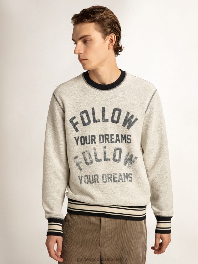 Gray round-neck sweatshirt with lettering FN20N785 Men Golden Goose
