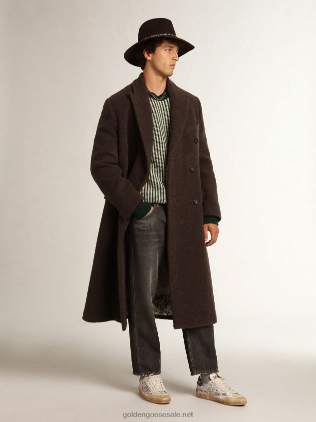 Journey Collection round-neck sweater in two-tone white and green wool FN20N749 Men Golden Goose