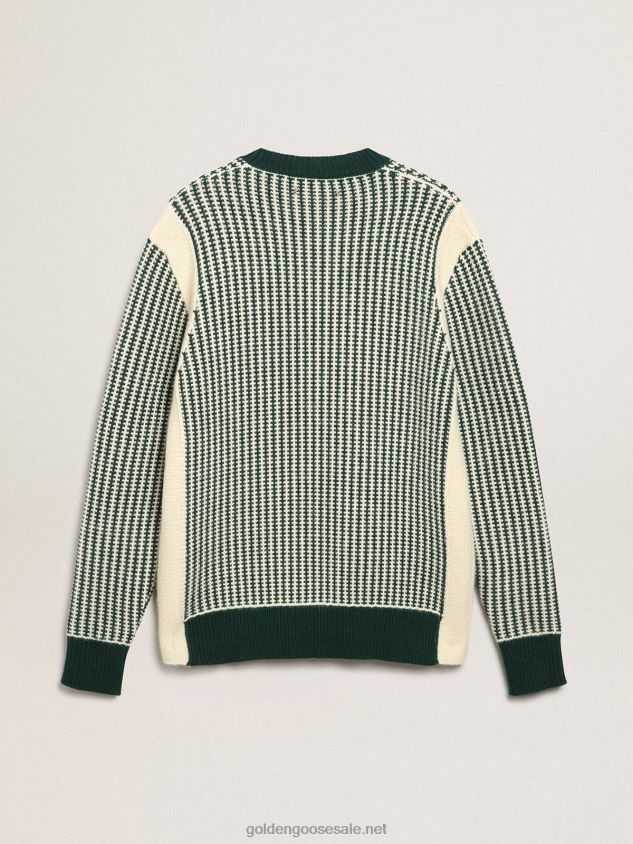 Journey Collection round-neck sweater in two-tone white and green wool FN20N749 Men Golden Goose