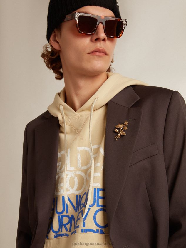 Marzipan-colored sweatshirt with lettering on the front FN20N794 Men Golden Goose