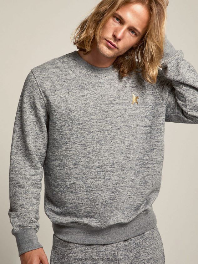 Melange-gray Archibald Star Collection cotton sweatshirt with contrasting gold star on the front FN20N745 Men Golden Goose