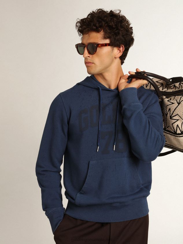 Midshipman-blue Journey Collection sweatshirt with Golden 78 lettering and rain-effect treatment FN20N739 Men
