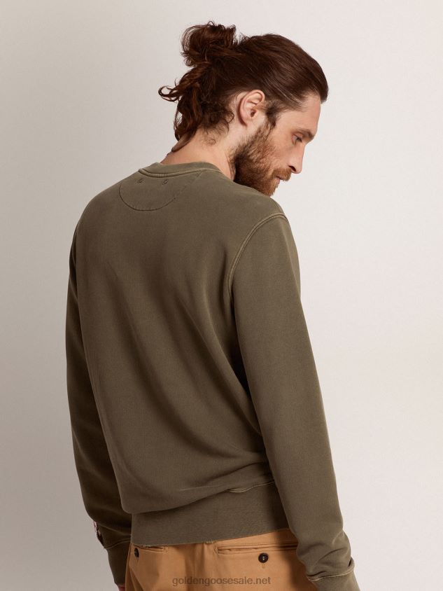 Olive-green Collection sweatshirt with a distressed treatment and Golden lettering on the front FN20N713 Men