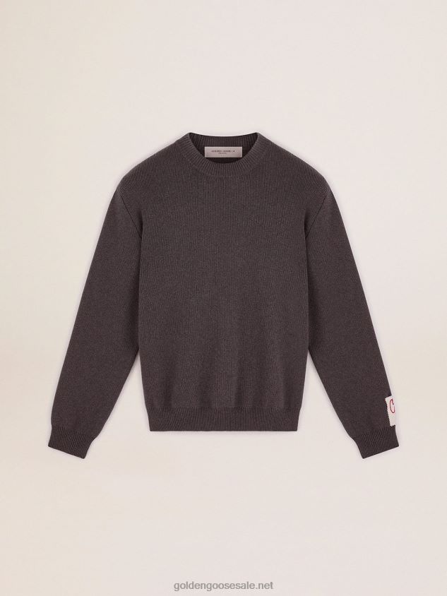 Round-neck sweater in dark gray cotton with logo on the back FN20N719 Men Golden Goose