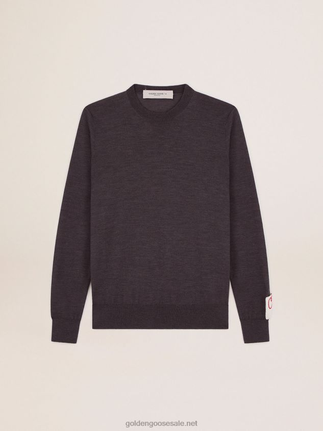 Round-neck sweater in dark gray melange wool FN20N718 Men Golden Goose
