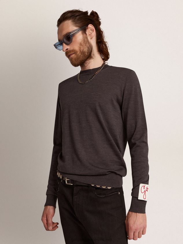 Round-neck sweater in dark gray melange wool FN20N718 Men Golden Goose