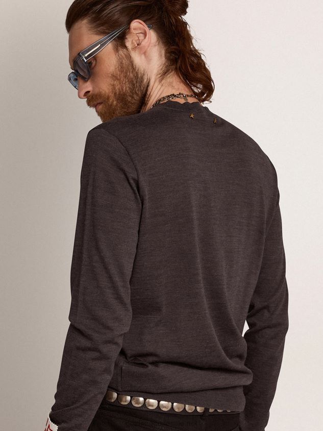 Round-neck sweater in dark gray melange wool FN20N718 Men Golden Goose