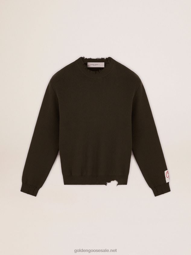 Round-neck sweater in military-green cotton FN20N727 Men Golden Goose