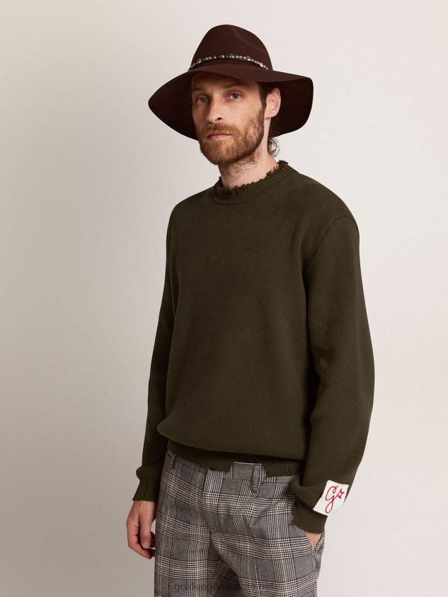 Round-neck sweater in military-green cotton FN20N727 Men Golden Goose