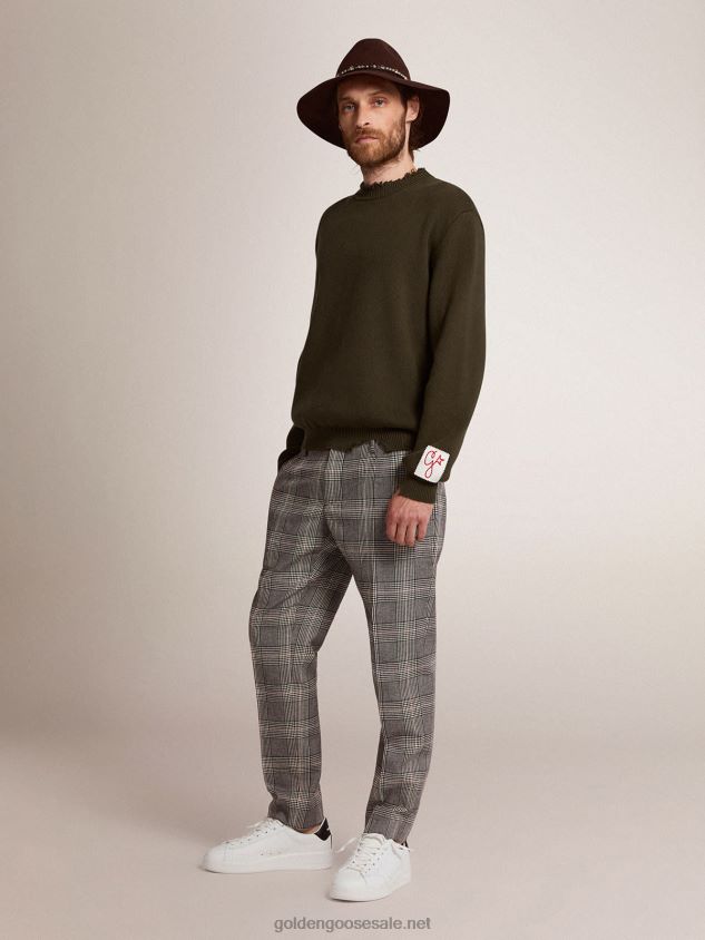 Round-neck sweater in military-green cotton FN20N727 Men Golden Goose