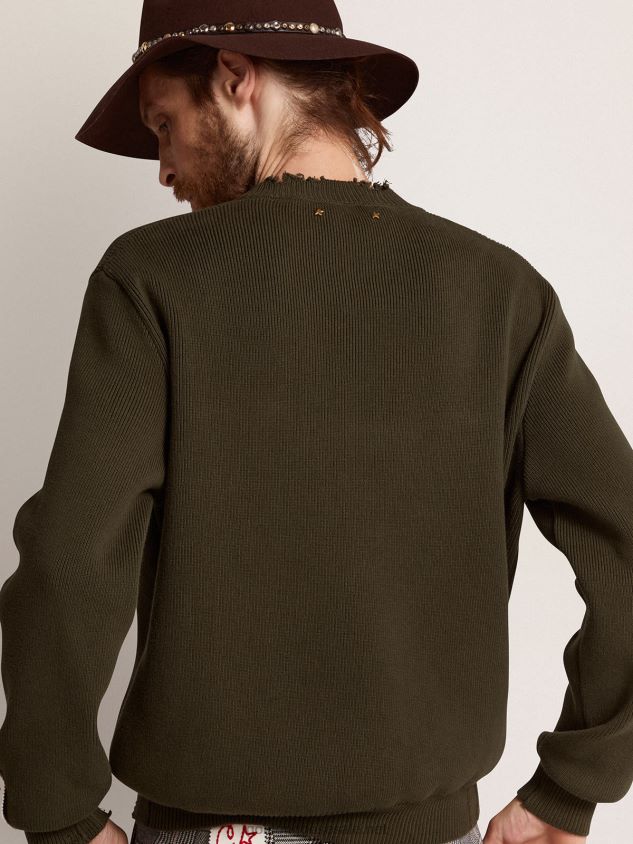 Round-neck sweater in military-green cotton FN20N727 Men Golden Goose