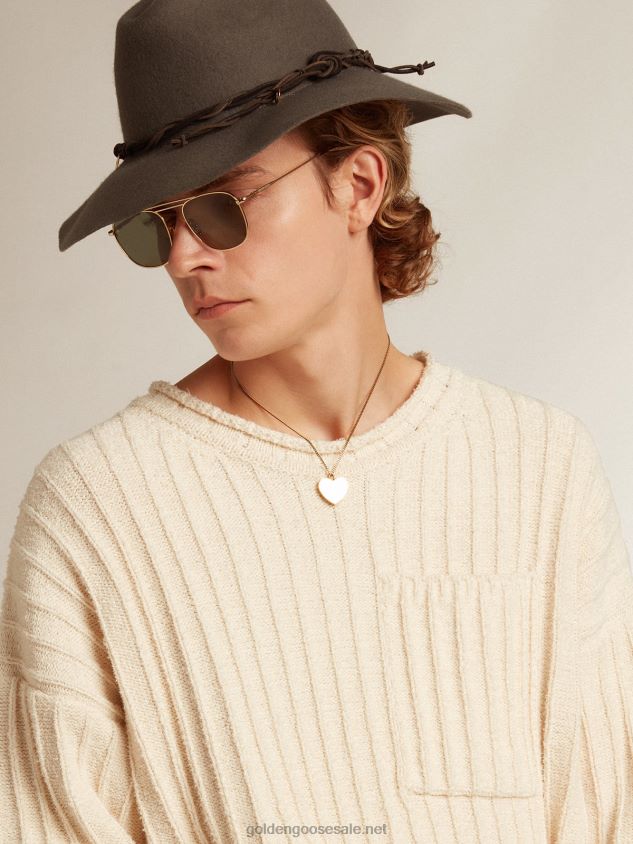 Round-neck sweater in papyrus-colored cotton-blend yarn FN20N792 Men Golden Goose