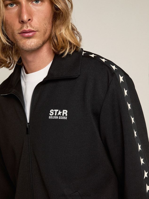black zipped sweatshirt with contrasting white stars FN20N705 Men Golden Goose