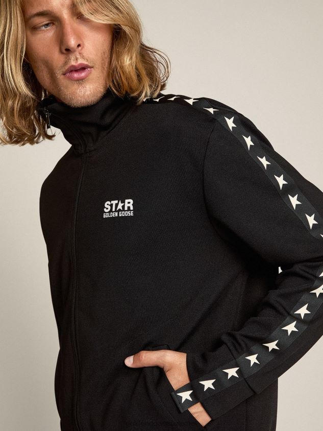 black zipped sweatshirt with contrasting white stars FN20N705 Men Golden Goose