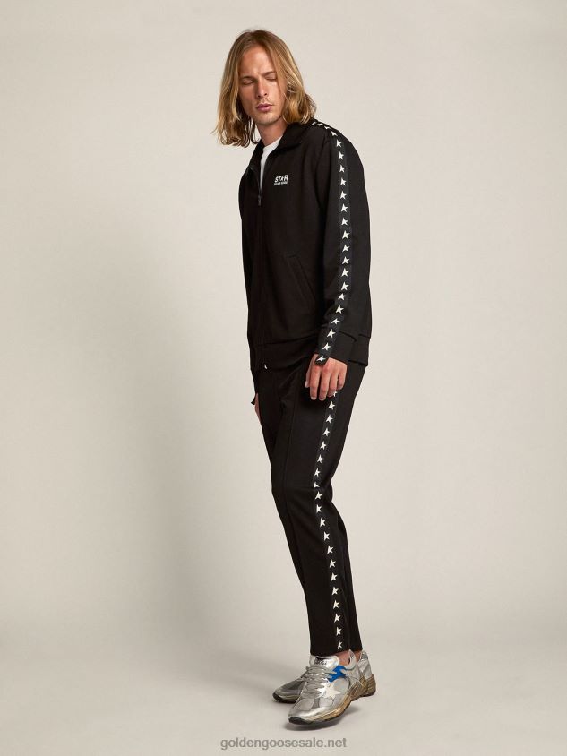 black zipped sweatshirt with contrasting white stars FN20N705 Men Golden Goose