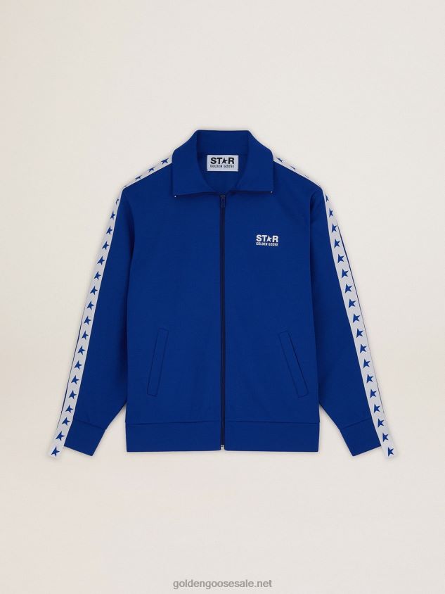 blue zipped sweatshirt with white strip and contrasting stars FN20N735 Men Golden Goose