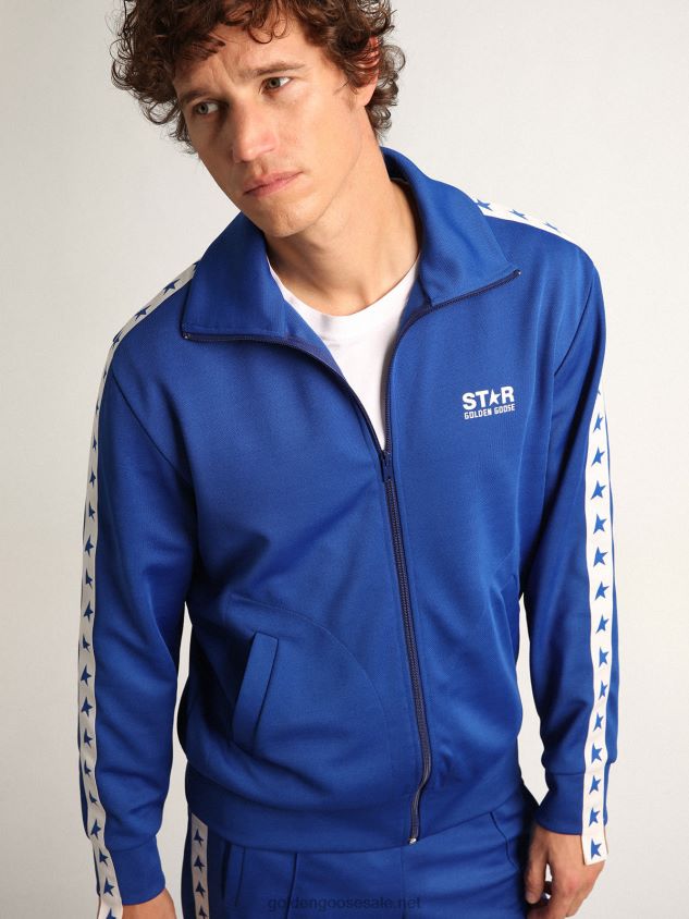blue zipped sweatshirt with white strip and contrasting stars FN20N735 Men Golden Goose